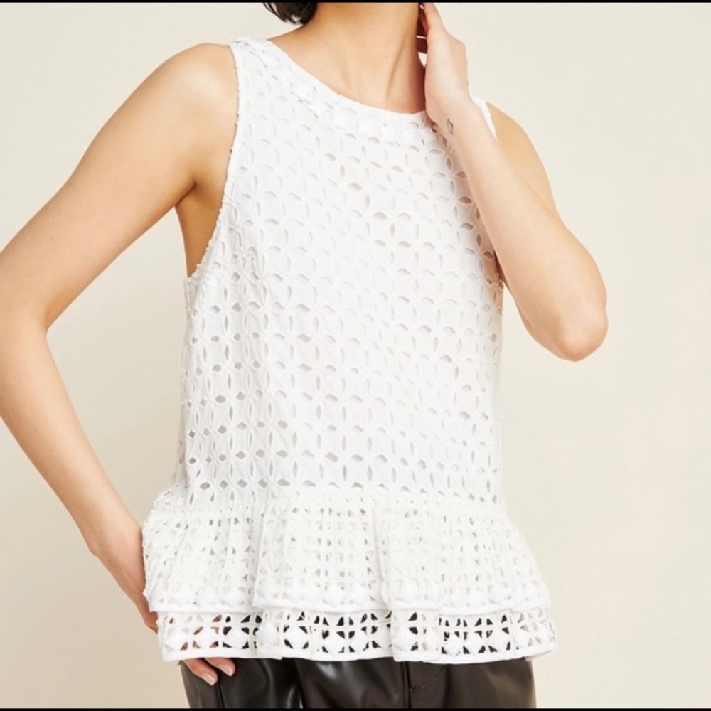 NWT Anthropologie Monika White Beaded Eyelet Top